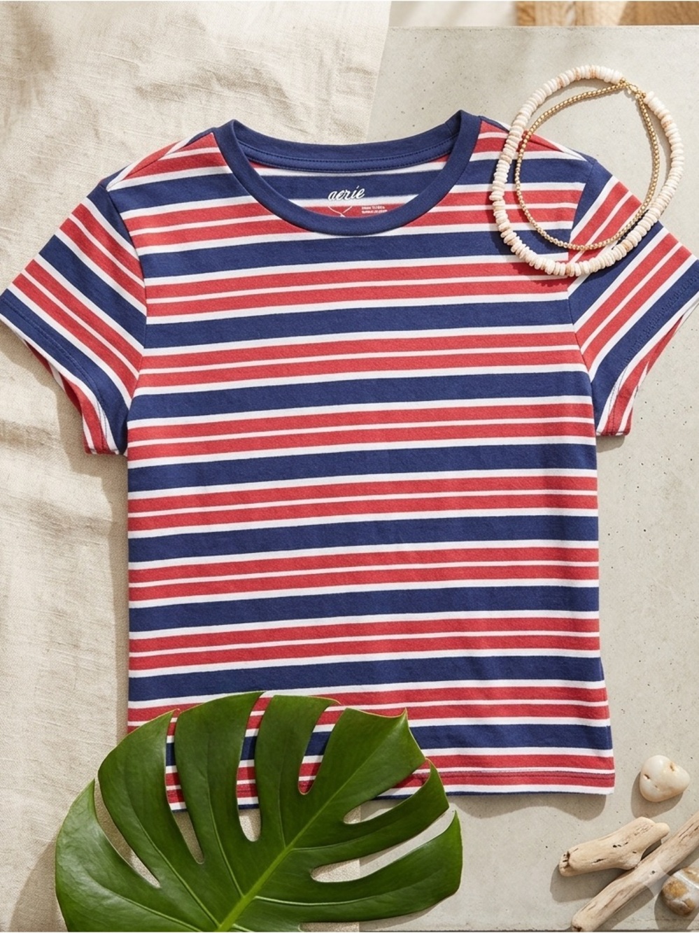 AERIE Classic Striped Short Sleeve Baby Tee | Red Navy & White